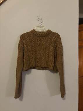 Zara Cropped Cable Knit Chunky Brown Sweater